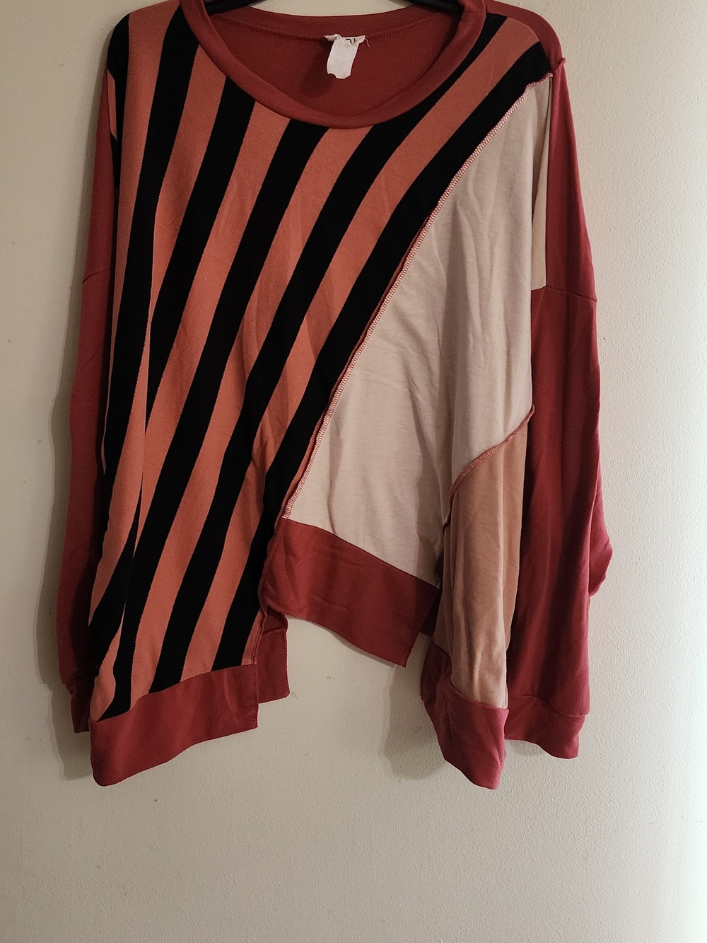 BiBi Colorblock Striped Asymmetrical Long Sleeve Top Size XL